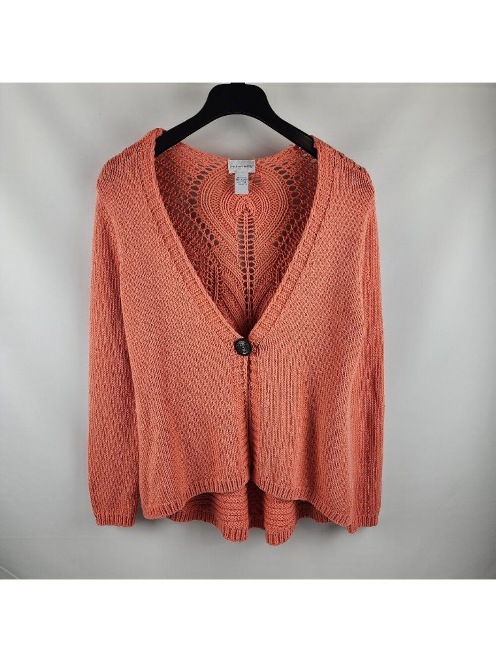 Soft Surroundings Crochet Back Cardigan Sweater Single Button Peach Size Large